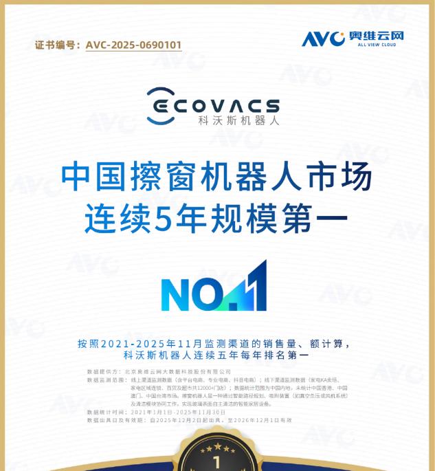 科沃斯擦窗机器人斩获IDC与AVC双重认证：以绝对实力领跑全球擦窗机器人市场  第3张